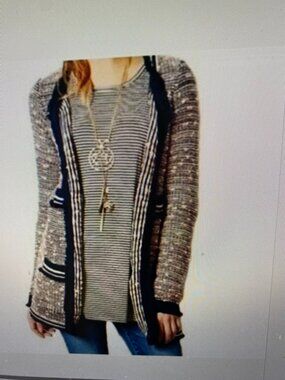 Anthropologie Moth Grafton Striped Marled Fringe Sweater Cardigan Jacket  - L